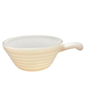 Vintage FIRE-KING WHITE BEEHIVE SOUP BOWL w/ HANDLE Ovenware Made in USA